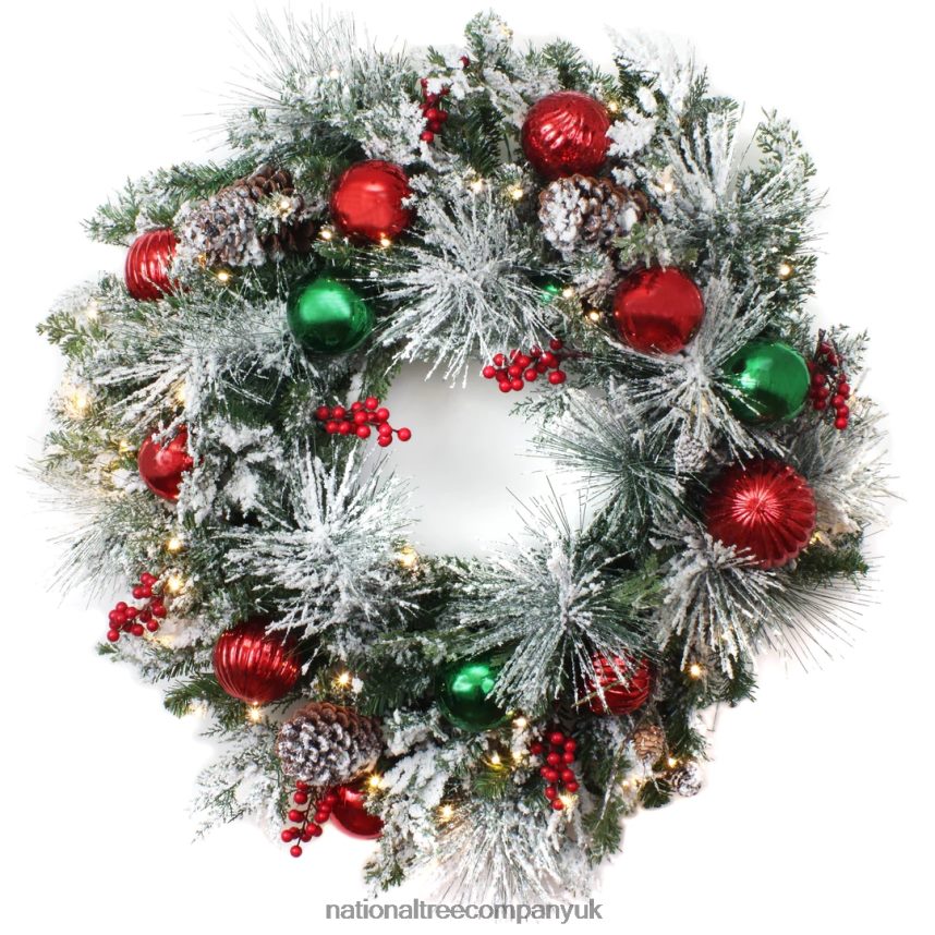 Greenery | National Tree Company 30 General Store Frosted Wreath with LED Lights F2L4F307